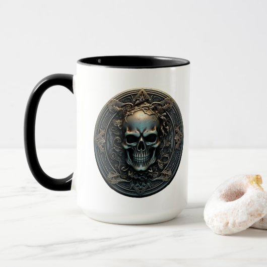 Mug Pièce de crâne 3D ancienne (Avec donut)