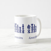 Mug Pièces de jeu d'échecs Art vintage bleu (Devant droit)
