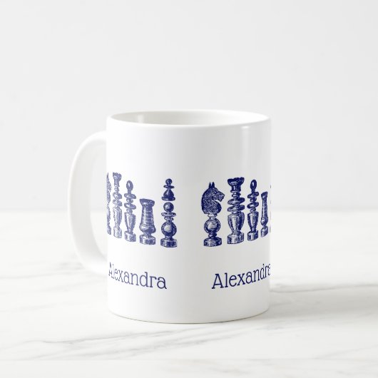 Mug Pièces de jeu d'échecs Art vintage bleu (Devant gauche)