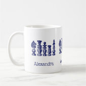 Mug Pièces de jeu d'échecs Art vintage bleu (Gauche)