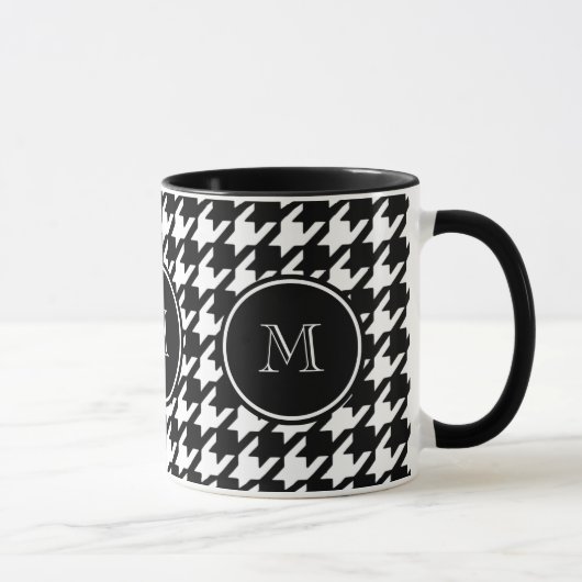 Mug Pied-de-poule noir et blanc votre monogramme (Droite)