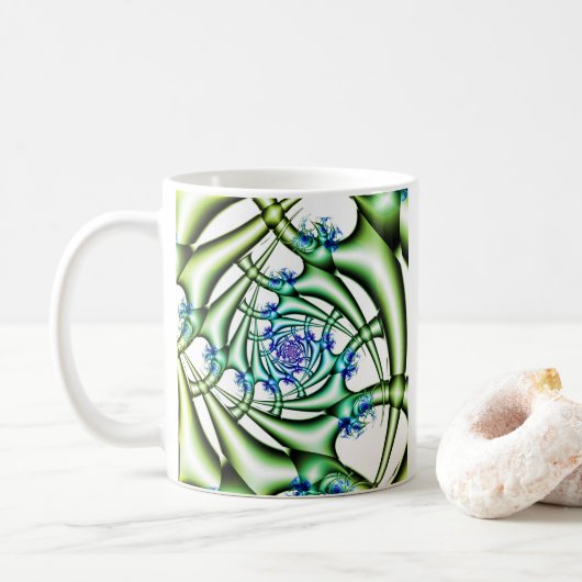 Mug Piège | Art fractal bleu et vert (Avec donut)