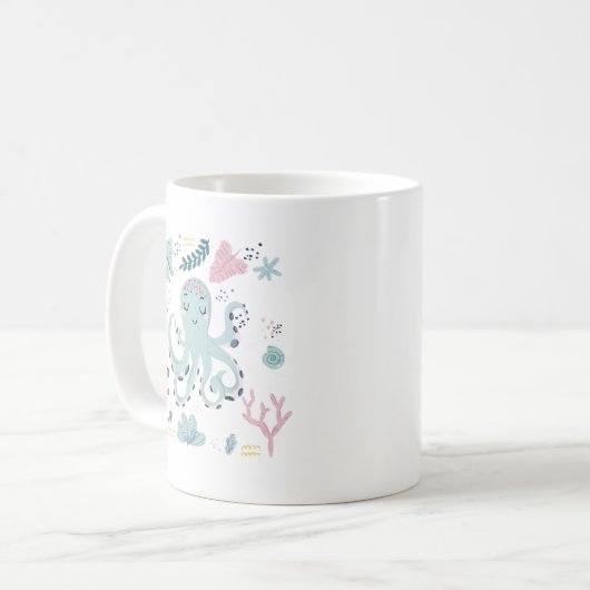 Mug pieuvre de plage mignonne ajouter monogramme (Devant gauche)