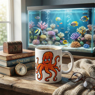 Mug Pieuvre orange dessin animé océan créature marine