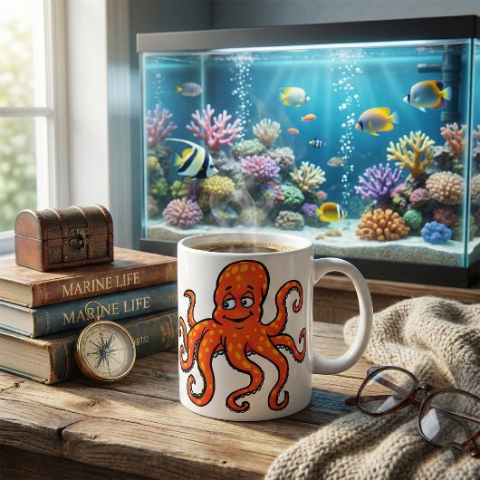 Mug Pieuvre orange dessin animé océan créature marine
