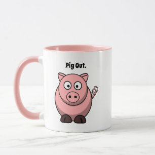 Mug Pig Out Pink Pig Cartographier, Funny BBQ Hog Desi