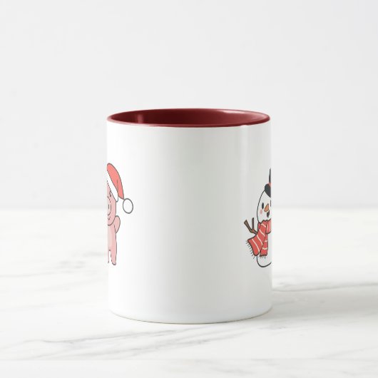 Mug Pig With Snowman In Winter For Christmas (Centre)