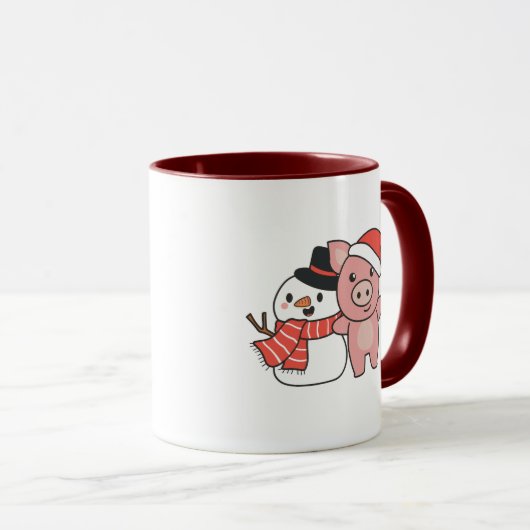 Mug Pig With Snowman In Winter For Christmas (Devant droit)