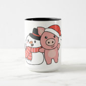 Mug Pig With Snowman In Winter For Christmas (Centre)