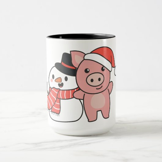Mug Pig With Snowman In Winter For Christmas (Centre)