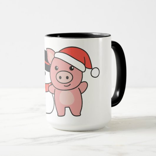 Mug Pig With Snowman In Winter For Christmas (Devant droit)