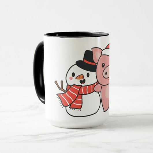 Mug Pig With Snowman In Winter For Christmas (Devant gauche)