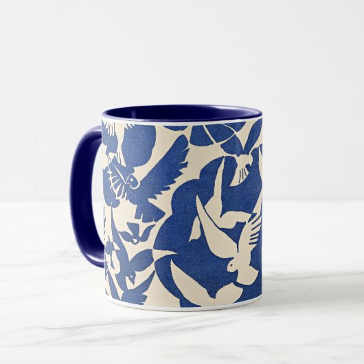 Mug Pigeons en blanc et bleu (Devant gauche)