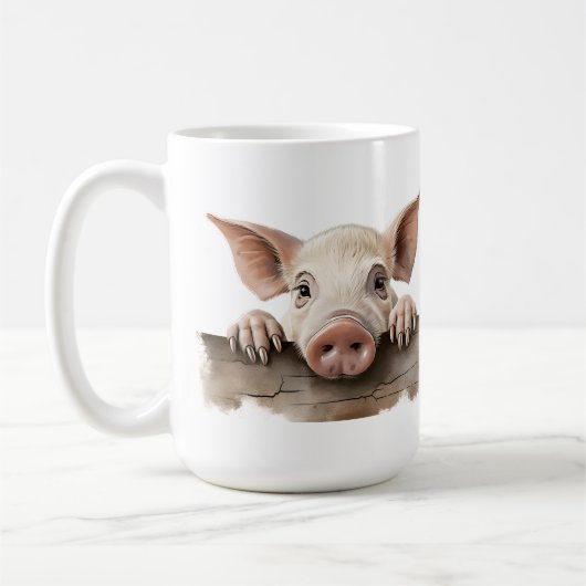 MUG PIGLETTE ADORABLE SURPLOMBANT LA BARRIÈRE (Gauche)