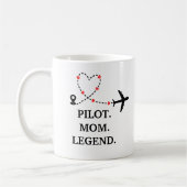 Mug Pilot Mom Legend Airplane and Heart Custom (Gauche)
