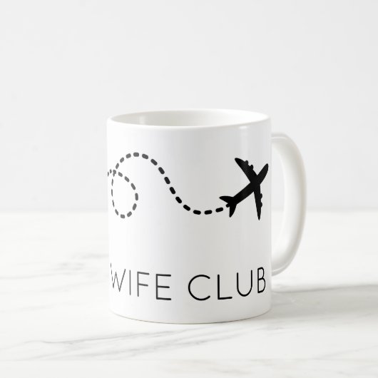 Mug PILOT WIFE CLUB Avion volant moderne noir blanc (Devant droit)