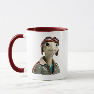 Mug Pilote Tortue Mignon Portrait Aviateur Style Vinta