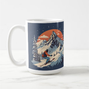 Mug Pin de montagne vintage Ski orange coucher de sole