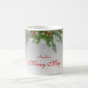 Mug Pin de Noël Gris Festif et flocons de neige Joyeus