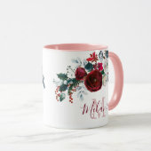 Mug Pin Floral Rose Blanc Bourgogne Monogramme (Devant droit)