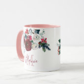 Mug Pin Floral Rose Blanc Bourgogne Monogramme (Devant gauche)