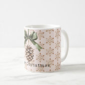 Mug Pine Cone Green Bow Christmas Cream Snowflakes (Devant droit)