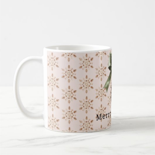 Mug Pine Cone Green Bow Christmas Cream Snowflakes (Gauche)
