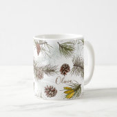 Mug Pine Cônes et À feuillage persistant VOTRE NOM (Devant droit)