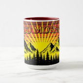 Mug Pine Tree Forest Over Mountains & Retro Sunset (Centre)