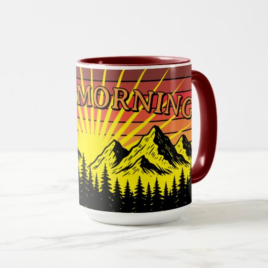 Mug Pine Tree Forest Over Mountains & Retro Sunset (Devant droit)