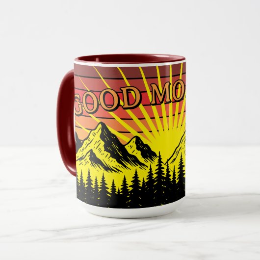 Mug Pine Tree Forest Over Mountains & Retro Sunset (Devant gauche)