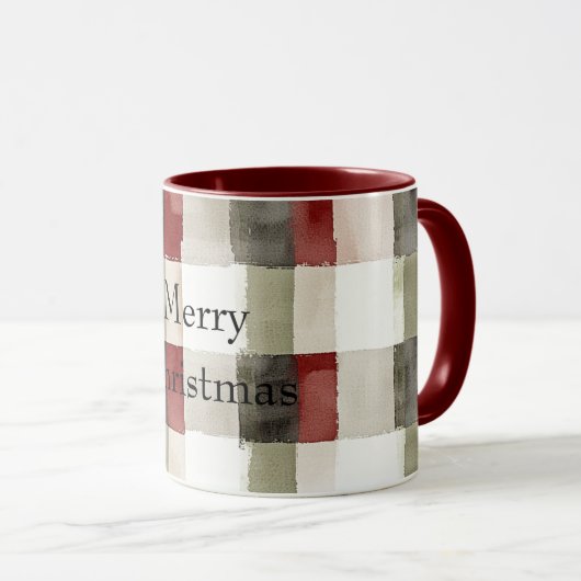 Mug Pine Vert ivoire Rouge rayures (Devant droit)