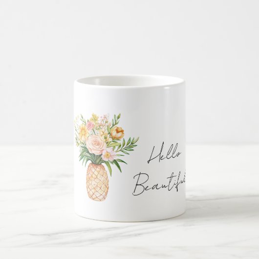 Mug Pineapple Yellow Pink Flowers Hello Beautiful (Centre)