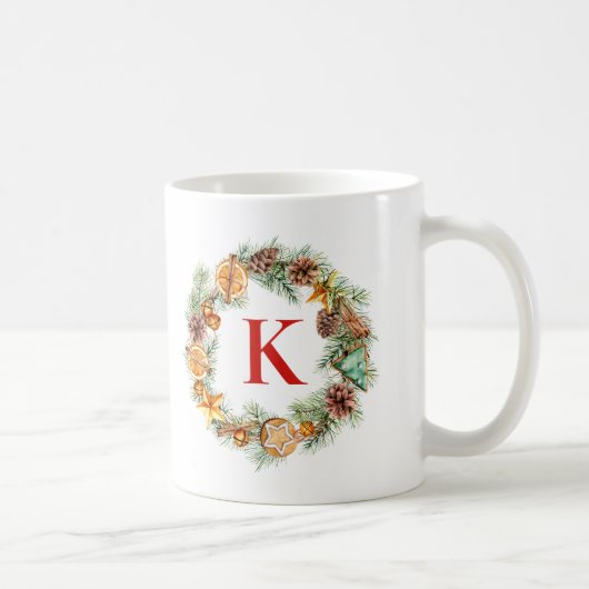 Mug Pinecone de couronne de Noël et Monogramme d'Everg (Droite)