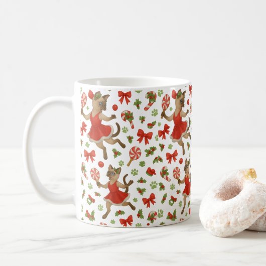 Mug Ping Pong Christmas themed for Siamese Cat Lovers  (Avec donut)