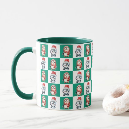 Mug Pingin Père Noël aquarelle Joyeux motif de Noël (Avec donut)