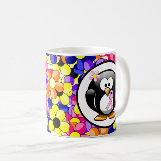 Mug Pingouin à ruban de sensibilisation rose (Devant droit)