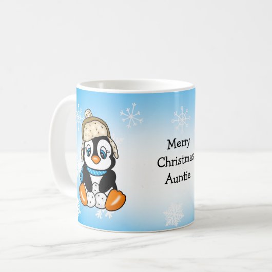 Mug Pingouin attrapé à la main avec boules de neige (Devant gauche)