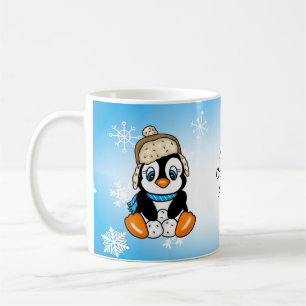 Mug Pingouin attrapé à la main avec boules de neige