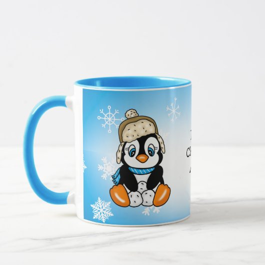 Mug Pingouin attrapé à la main avec boules de neige (Gauche)