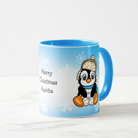 Mug Pingouin attrapé à la main avec boules de neige (Devant droit)