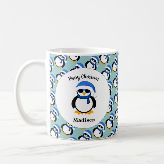 Mug Pingouin cool mignon Noël hiver Personnaliser (Gauche)