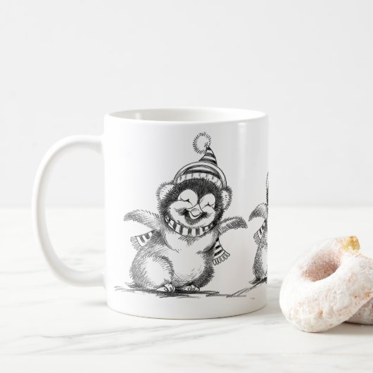 Mug Pingouin de Noël mignon, Joyeux bébé oiseau (Avec donut)