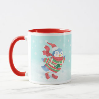 Mug Pingouin de patinage sur glace bleu mignon