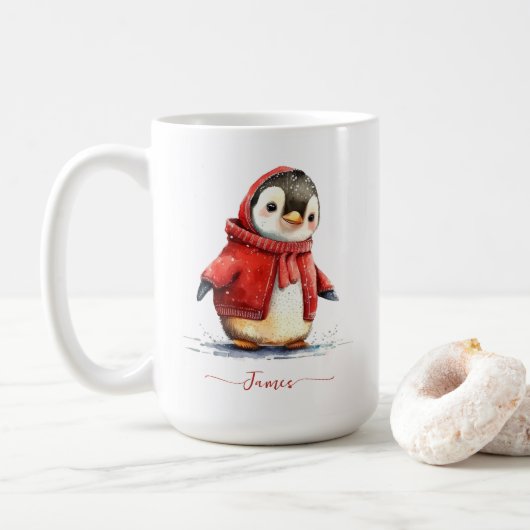 Mug Pingouin d'hiver Personnalisé Noël (Avec donut)