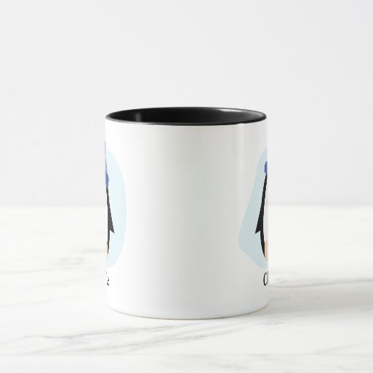 Mug Pingouin mignon avec Casquette bleu Noël (Centre)