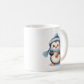 Mug Pingouin mignon avec vêtements d'hiver et coupe (Devant droit)