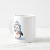 Mug Pingouin mignon avec vêtements d'hiver et coupe (Devant gauche)