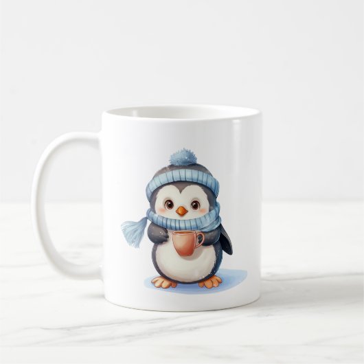 Mug Pingouin mignon avec vêtements d'hiver et coupe (Gauche)