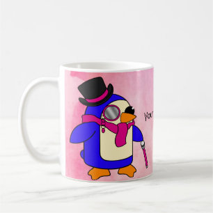 Mug Pingouin mignon dessin animé rose fleuri